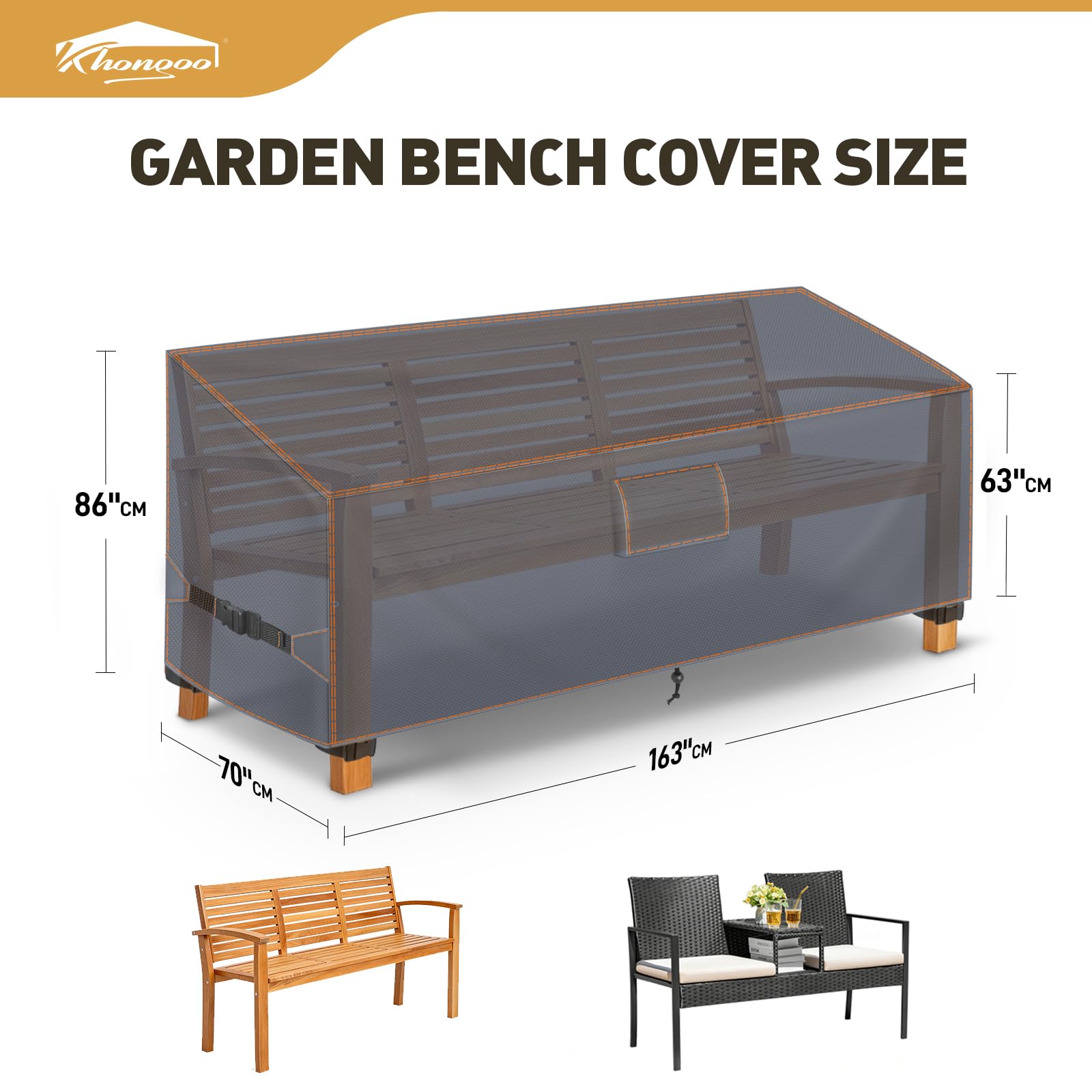 Gartenbank Abdeckung 3 Sitzer 163Wx70Dx63/86H cm, Schutzhülle Gartenbank, 420D Oxford UV-beständig Wasserdicht Abdeckung Gartenmöbel Winterfest, Dreifacher Windschutz Abdeckplane Gartenmöbel, Grau