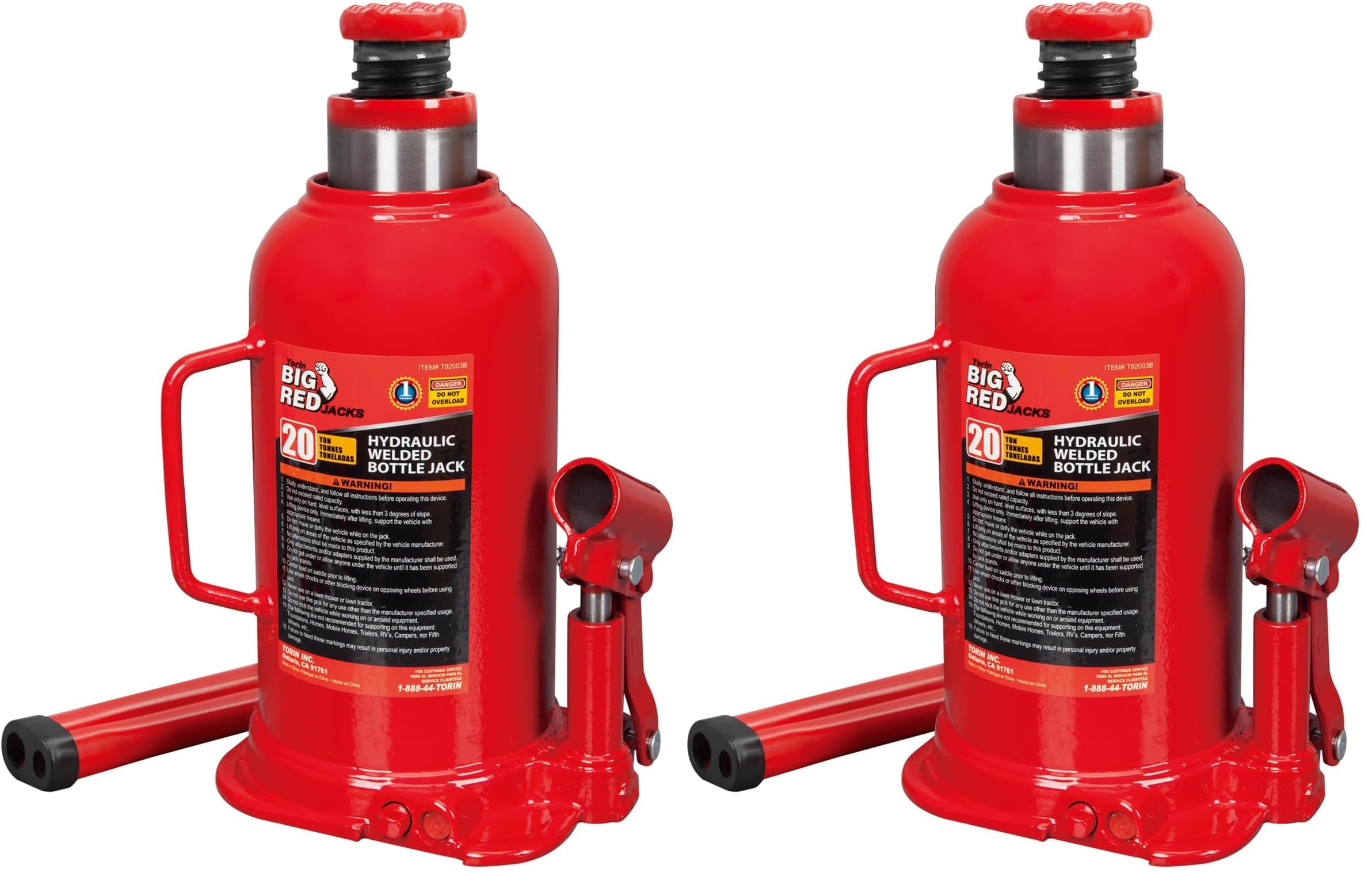 BIG RED 20 Ton (40,000 LBs) Torin Welded Hydraulic Car Bottle Jack for Auto Repair and House Lift, Red, TAM92003B (Pack of 2)