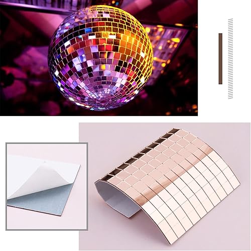 Miniatura 4 de 6 hojas de 150 azulejos de mosaico de espejo de 0.394 x 0.394in, autoadhesivos, cuadrados de vidrio, para decoración de bolas de Navidad, oro rosa,