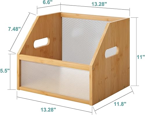 Miniatura 5 de Caja de almacenamiento de discos de vinilo, almacenamiento de madera de bambú, estante de exhibición de álbumes de revistas, elegante organizador