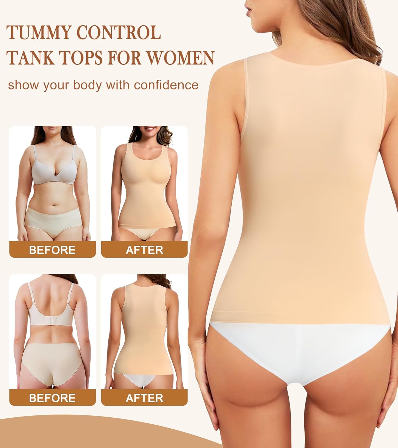 Compression Tanks for Women, Tummy Control Shapewear Tank Tops, Seamless Slimming Body Shaper Camisole - Image 5