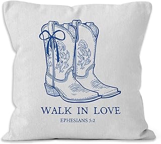 Blue Christian Western Cowgirl Throw Pillow Cover 18x18, Western Bible V...
