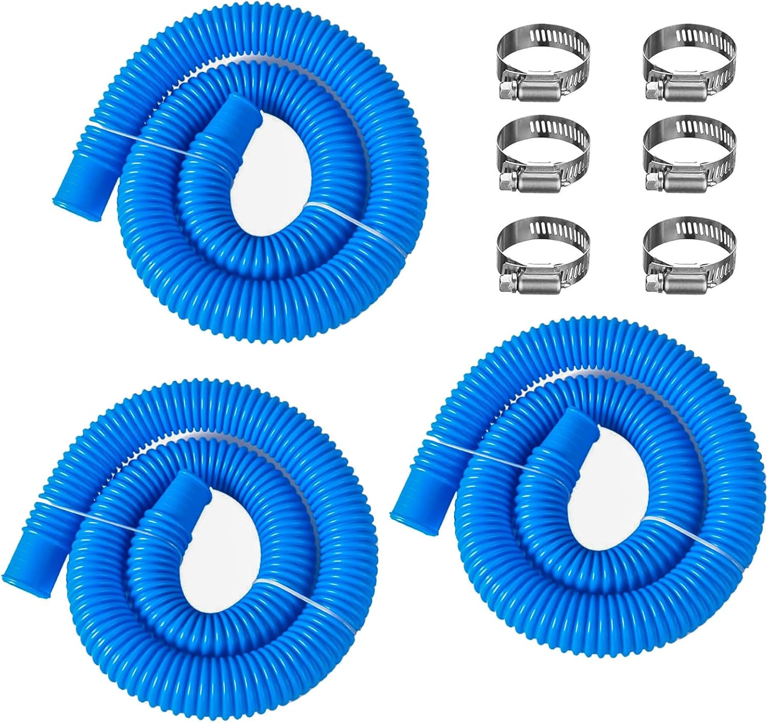 1-1/2-Inch Pool Hoses for Above Ground Pools with Clamps - 1.5" Diameterd Replacement Pool Pump Hose Compatible with Intex Coleman Skimmer Surface Pool Pump (Blue -3 Pack)