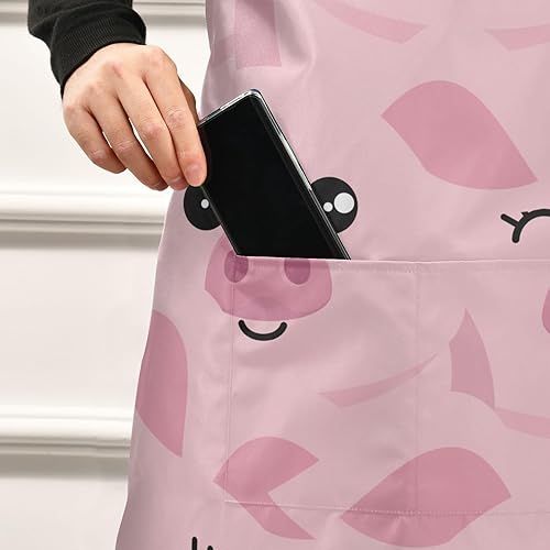 Miniatura 5 de KOPIRIT Lindos delantales de cerdos rosados para mujeres y hombres con bolsillos, impermeable, delantal de cocina, jardín, delantal de cocina