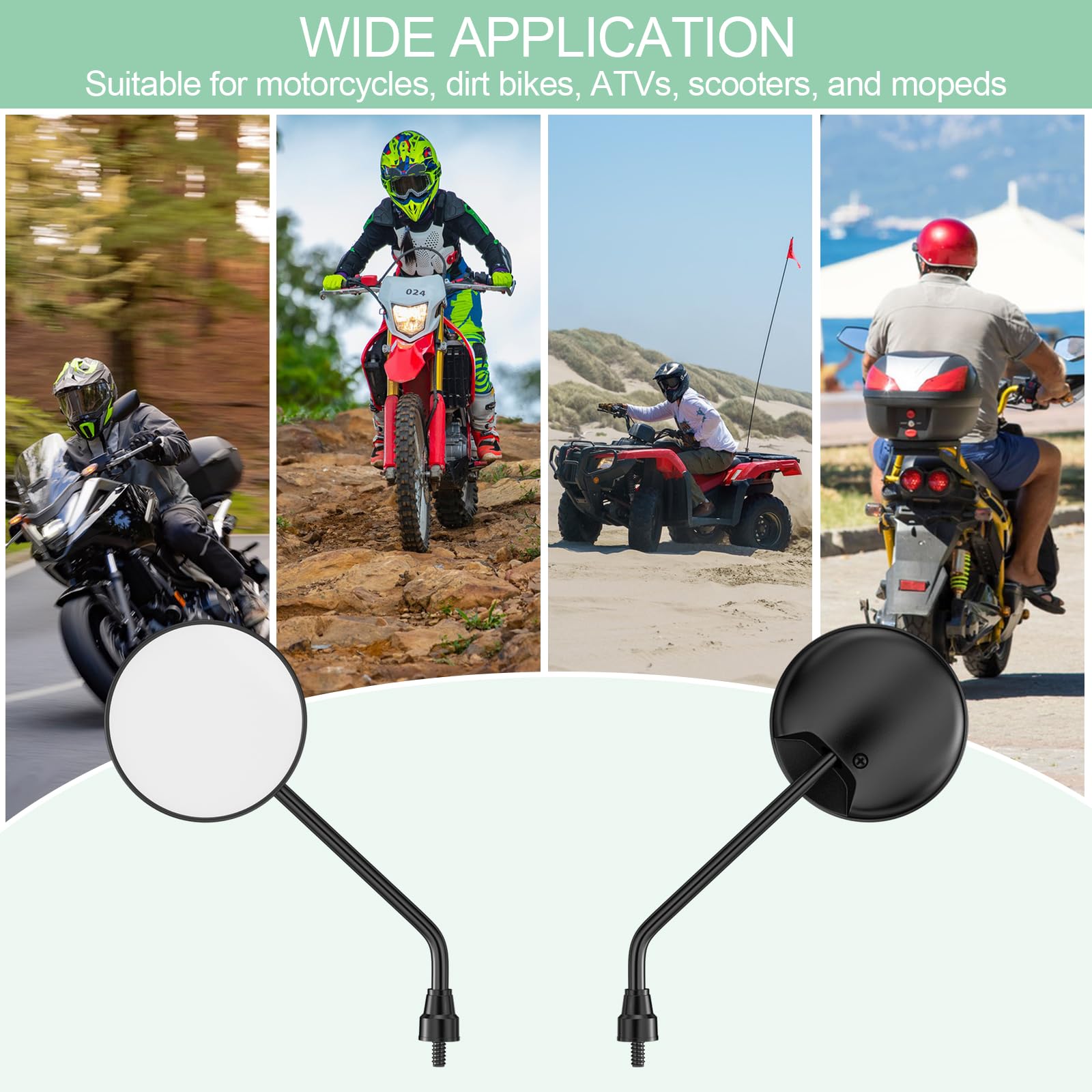Rétroviseurs Moto Ronds Universels - Réglage 360°, Fixation Embout De Guidon 8 Mm | Pour Moto, Scooter, ATV, Quad (Noir) - 6