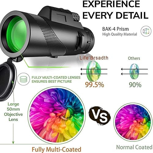 Miniatura 5 de Telescopio monocular de alta definición de 80 x 100, adaptador y trípode para adultos y smartphone, telescopio monocular de visión nocturna para