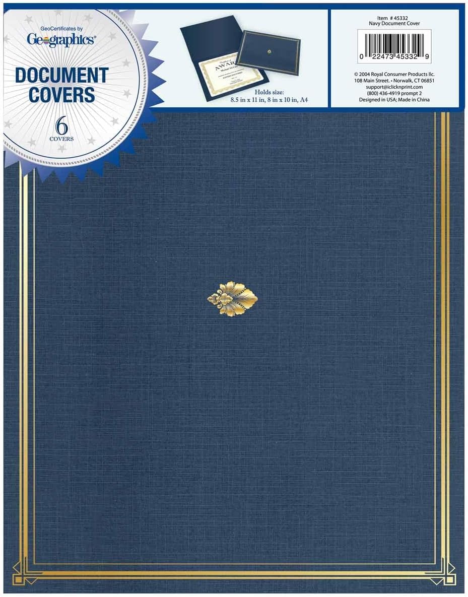 Geographics Classic Linen - Juego de 60 fundas para documentos de 12.5 x 9.75 pulgadas, color azul marino, soportes para certificados, diplomas, marcos de documentos, textura de lino de alta calidad