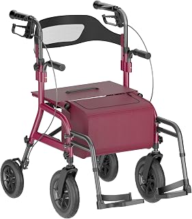 HOMLAND 2 in 1 Rolling Walker Wheelchair Combo, Foldable Walker with Seat, 350lb Capacity Walkers for Seniors, Easy-Convert Wheelchair Walker with Removable Footrest & Storage Bag