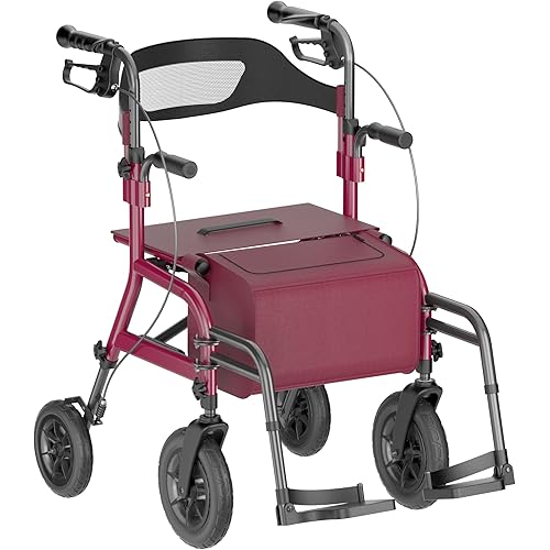 HOMLAND 2 in 1 Rolling Walker Wheelchair Combo, Foldable Walker with Seat, 350lb Capacity Walkers for Seniors, Easy-Convert Wheelchair Walker with Removable Footrest & Storage Bag