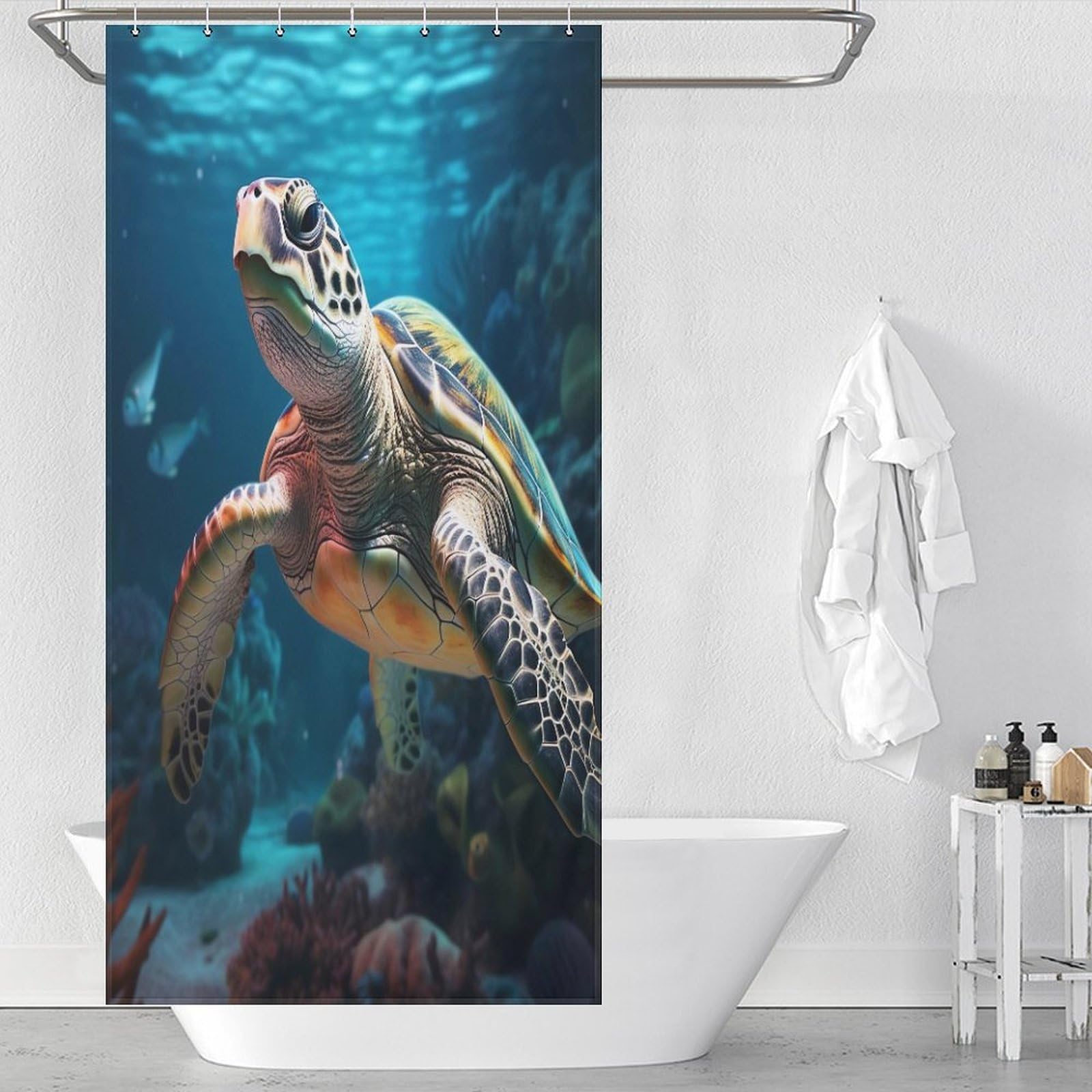 Tortues de mer rideau de douche contre l'eau sur le sol avec tissu imperméable lavable 92x183
