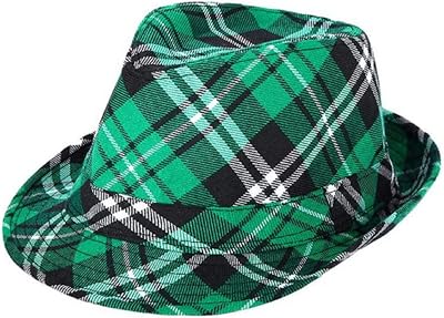 LKQBBSZ Hat Green Plaid Hat and Bow Green Cowboy Top Hat Mardi Gras Irish Party Accessory Set for Men Women Supplies