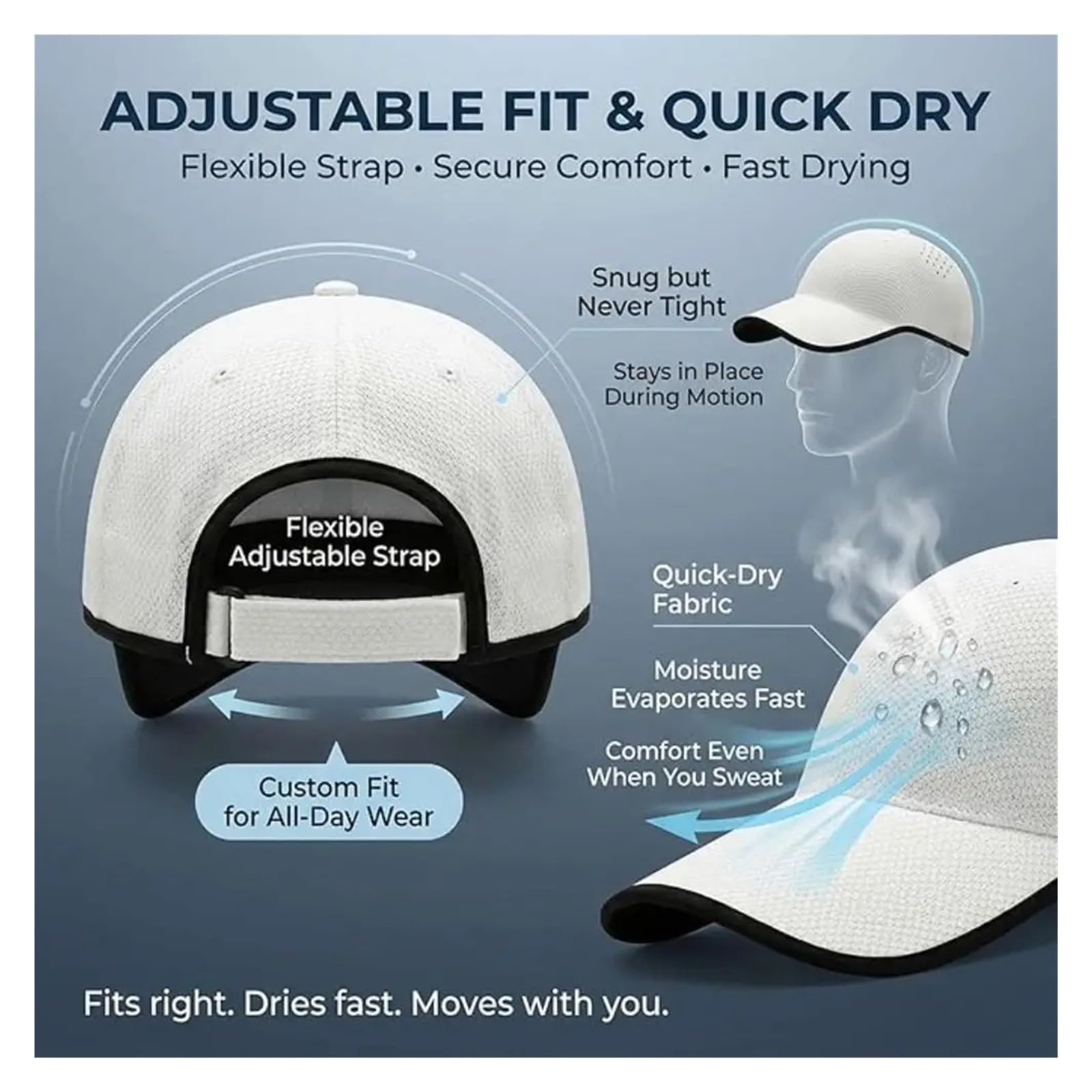 Berretto da baseball senza cuciture Cappello sportivo ripiegabile ad asciugatura rapida con visiera leggero in poliestere per Tempo Libero, Golf, Viaggi