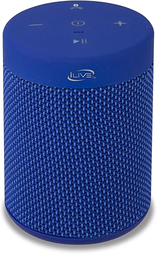 iLive Altavoz inalámbrico de tela impermeable, 2.56 x 2.56 x 3.4 pulgadas, batería recargable incorporada, azul (ISBW108BU)