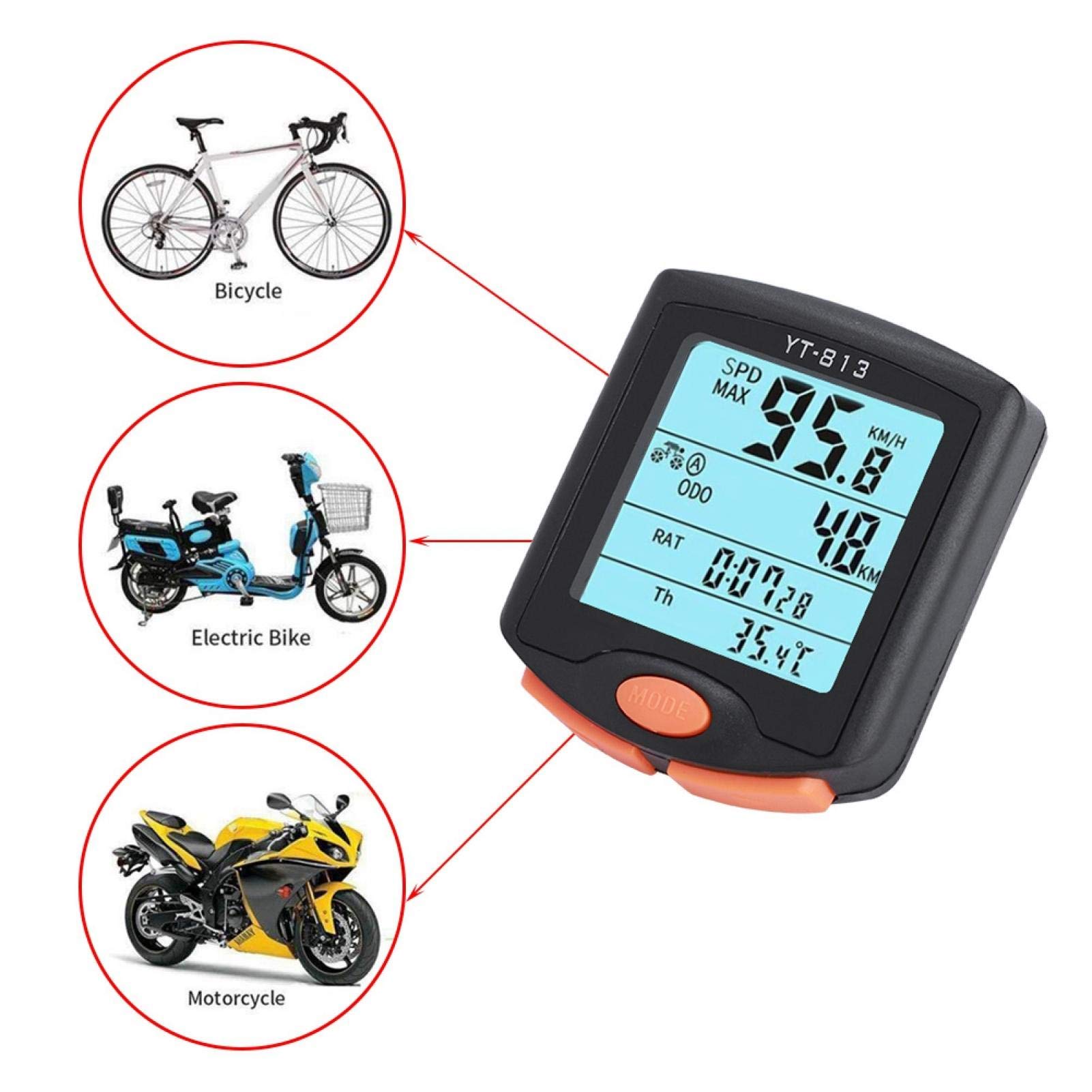 Fahrrad-Kilometerzähler Multifunktions-Kabel- und Funk-Fahrradcomputer Outdoor-Radfahren Wasserdichter Fahrrad-Kilometerzähler mit LCD-Anzeige(Wireless) Sport & Freizeit