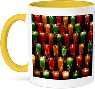 3dRose Quebec, Saint Anne of Beaupre basilica, candles-CN10 CMI0494 - Cindy Miller Hopkins 15oz Two-Tone Yellow Mug