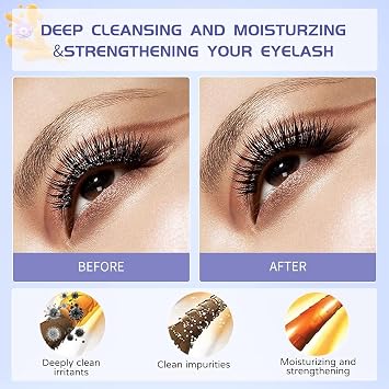 Eyelash Extension Cleanser, Eyelash Extension Shampoo For Eyelashes Cleansing and Extensions, Gentle Lash Shampoo 60ml + Brush + Mascara Wand, Paraben & Sulfate Free Lash Cleanser For Salon & Home Use
