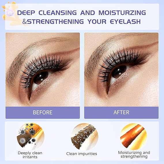 Lash Shampoo for Lash Extensions, Eyelash Extension Cleanser 60ml + Rinse Bottle + Brushes, Lash Bath for Eyelash Extensions, Lash Cleaner, Paraben & Sulfate Free, Salon and Home Use
