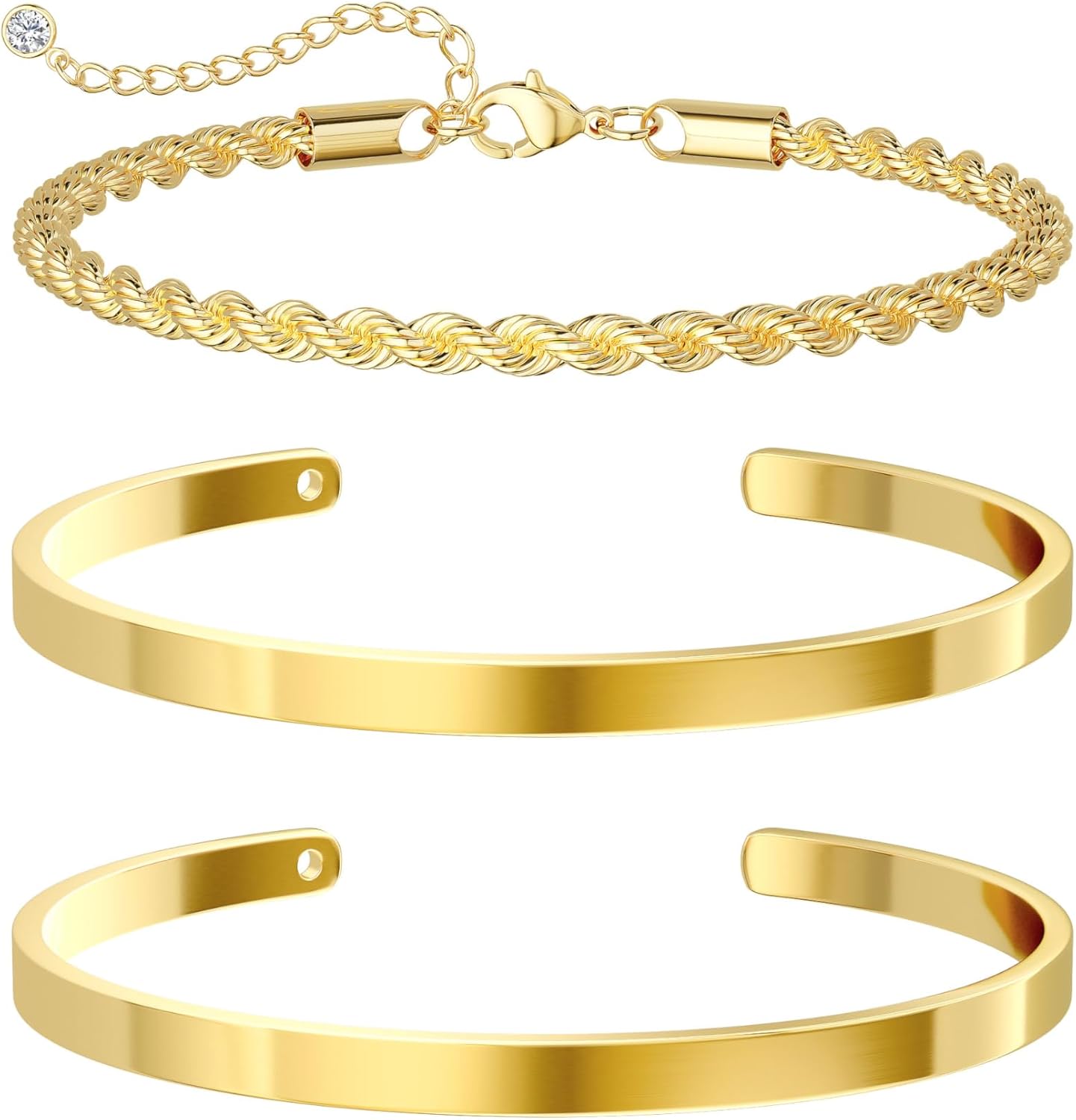 Gold Bangle Bracelets for Women, Non Tarnish Dainty 14K Gold Plated Cuff Bracelets Stackable for Women,Waterproof Bracelet Stack Gold Jewelry Gifts Trendy Adjustable Accessories - Image 7