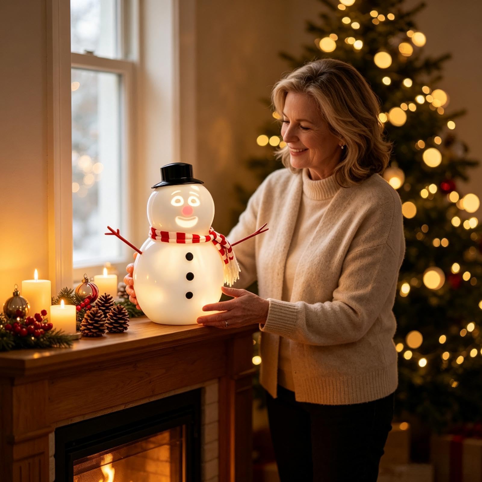 Statuine Pupazzo di Neve Addobbo Casa Animato Occhiolino a Batteria