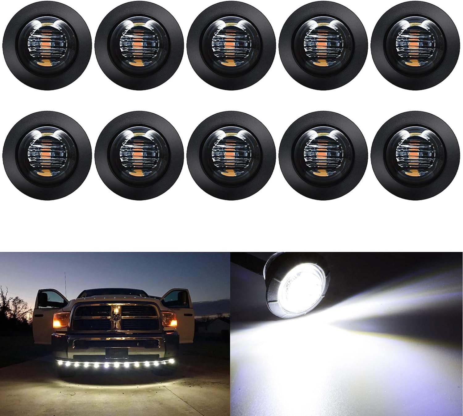 KEING 10 Pack Sealed Waterproof Mini Round 3/4 Inch Red LED Marker Lights Signal Light 12V for Trailer Truck Bus Pickup Van ATV RV Lorry Caravan, 5 Years Warranty (Smoked Lens)