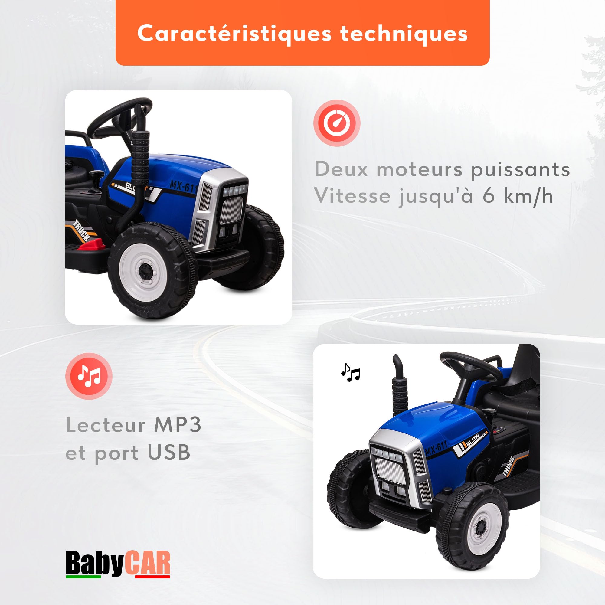 Tracteur Electrique Enfant avec remorque New Holland 12V de Babycar - Jouet Tracteur Electrique Enfant avec MP3 Licence Officielle et télécommande (Bleu)