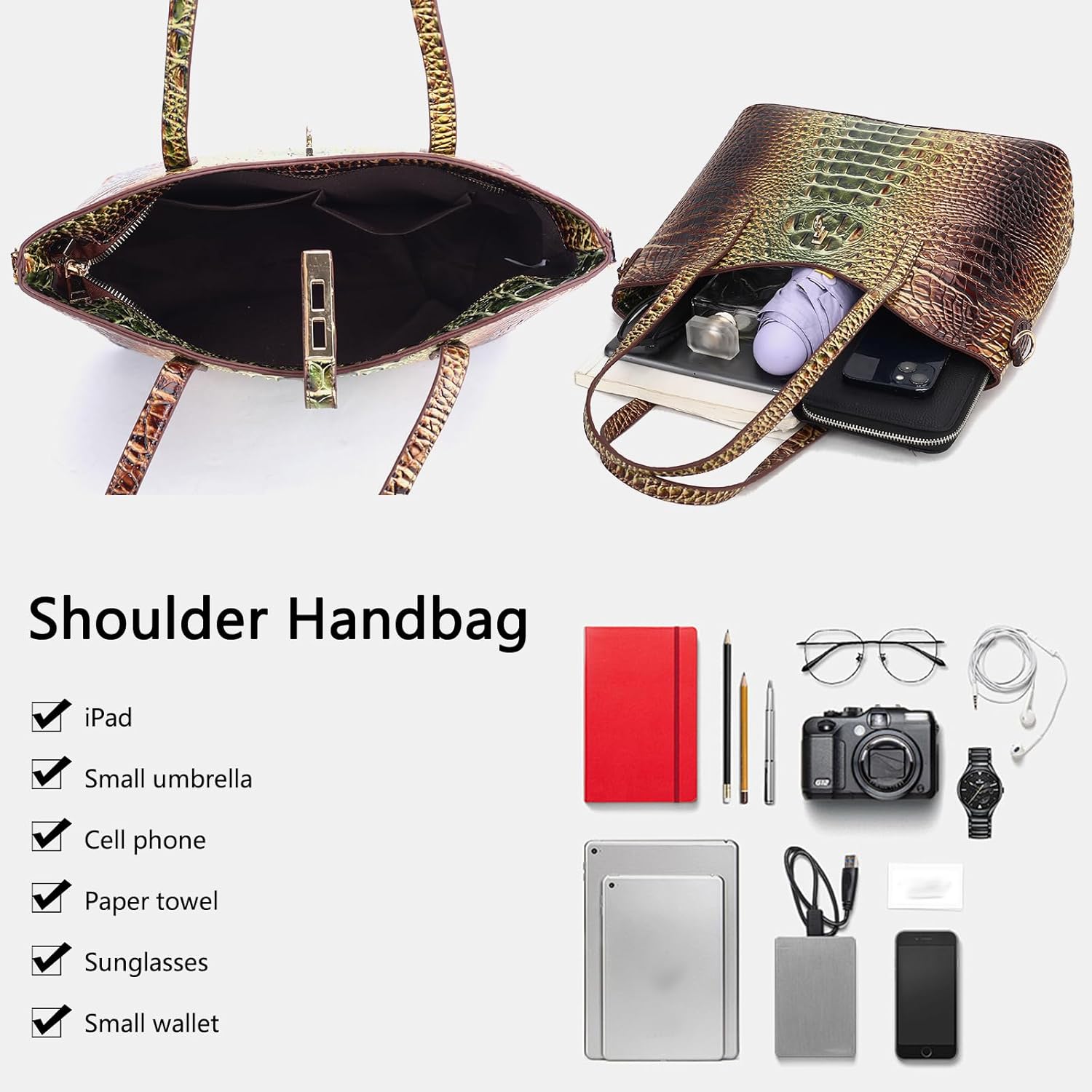 3-Piece Tote Bag Set Crocodile Pattern Vegan Leather Women Handbag | Wofldiary tote... - Image 6