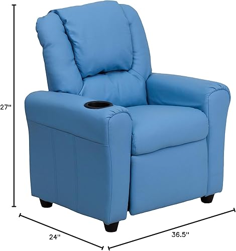 Miniatura 45 de EMMA + OLIVER Sillón reclinable infantil LeatherSoft marrón con portavasos y reposacabezas Piel suave de color café.,Vinilo beige.,negro, cuero,