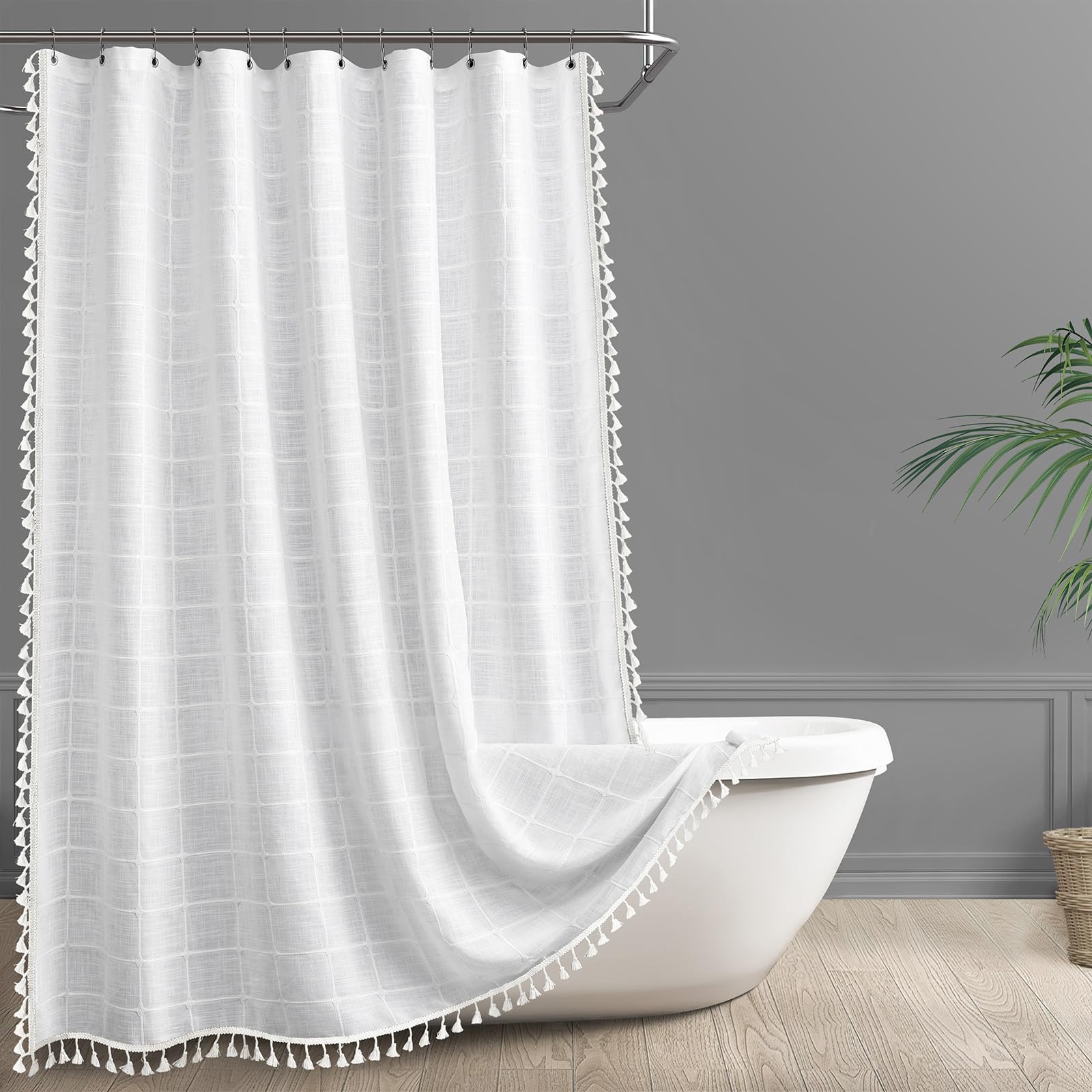 Awellife Tenda da doccia grigia, per bagno, a righe, stile