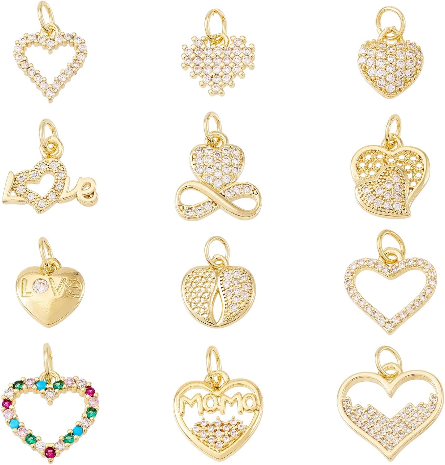 Pandahall Brass 18K Gold Plated Pendant Cubic Zirconia Pendant Heart Cross Moon Pendants with Jump Rings for DIY Permant Jewelry Making Bracelet Necklace