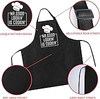 Vista 3 de Rosoz Funny BBQ Black Chef Aprons for Men, Mr Goodlookin' is Cookin', Adjustable Kitchen Cooking Aprons with Pocket Waterproof Oil Proof Father’s