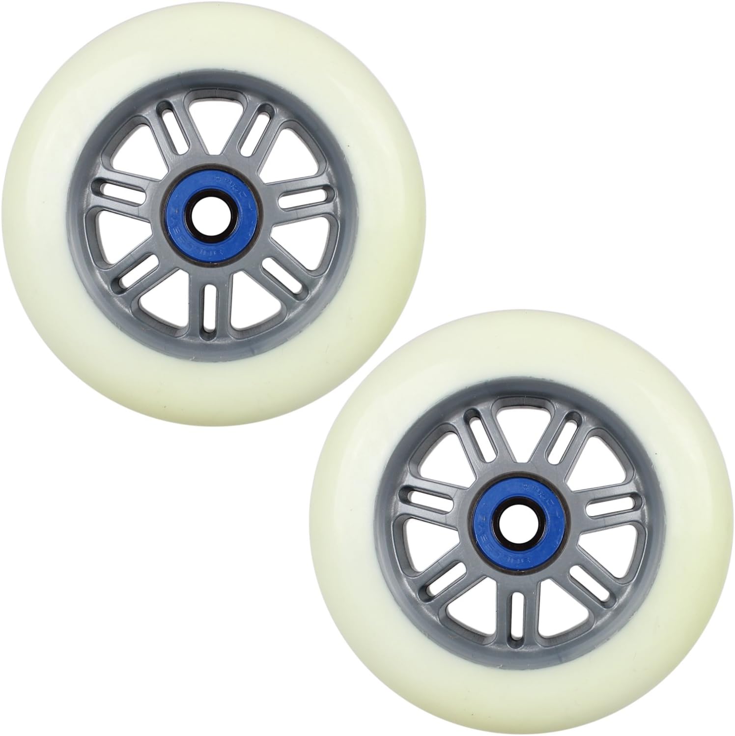 Kick Push This Listing is for a Set of Two Razor Scooter Wheels. Here is The White/Grey Model from The Size is 100mm with a Durometer of 90a. Bearings are Included.