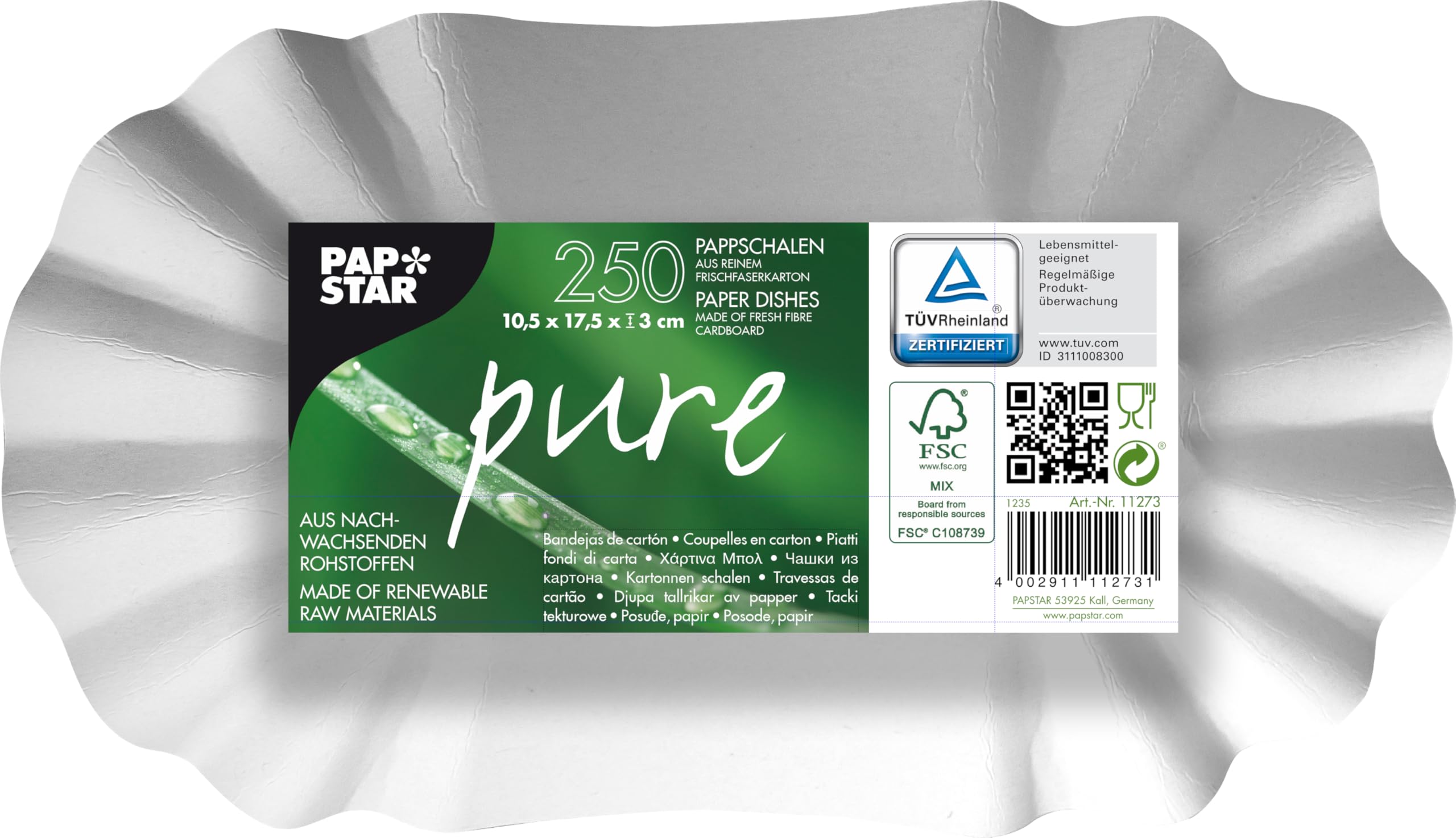 Boîte ovale blanc Papstar Pure en carton pour pique-nique chic et repas nomade