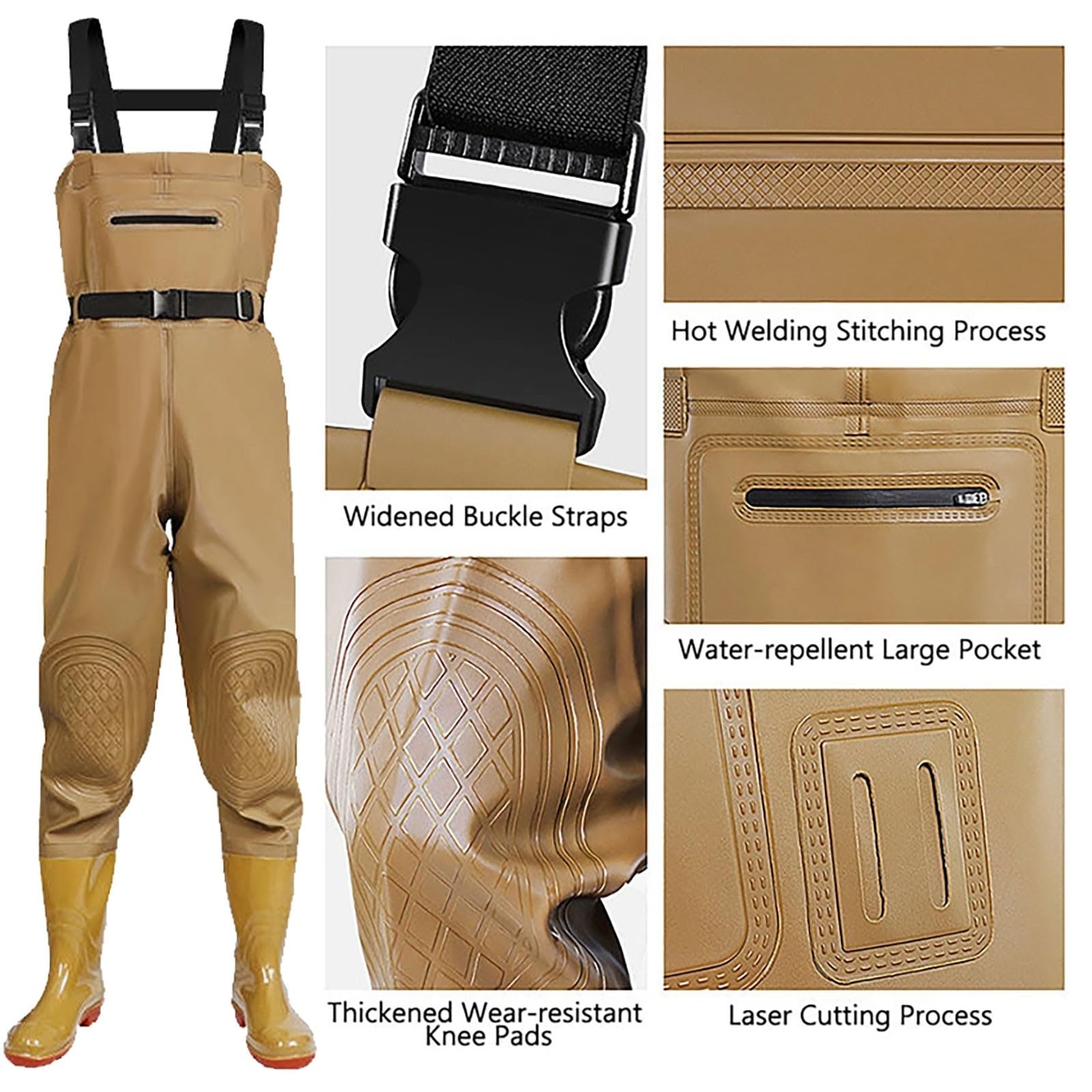 Pantaloni da pesca da uomo con stivali, impermeabili, traspiranti, classici, larghi, con cinghie regolabili, tuta intera, stivali da pesca per attività all'aperto, stivali di gomma antiscivolo
