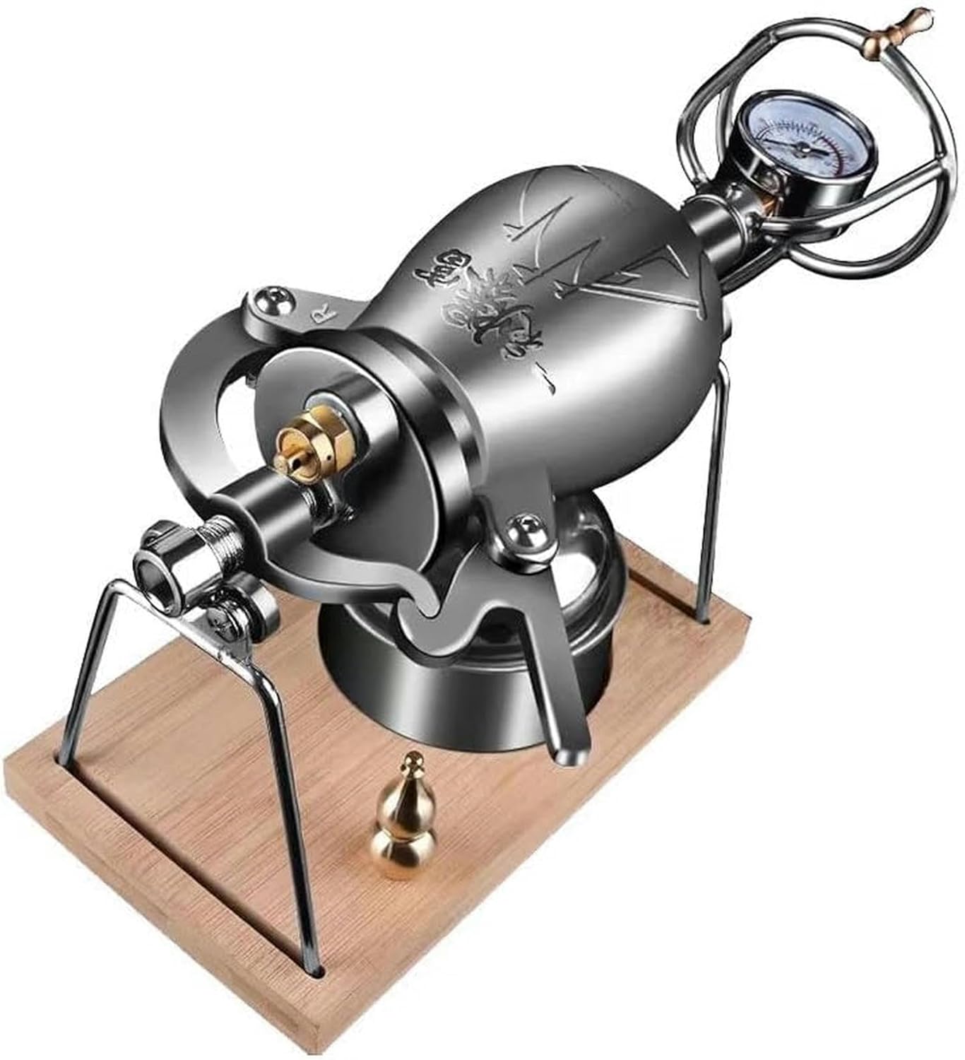 FLTRGO Stainless Steel Fire Heating Popcorn Machine- Manual Old Chinese Traditional Popcorn Machine, with Gauge, Slow Heating, for Home Use