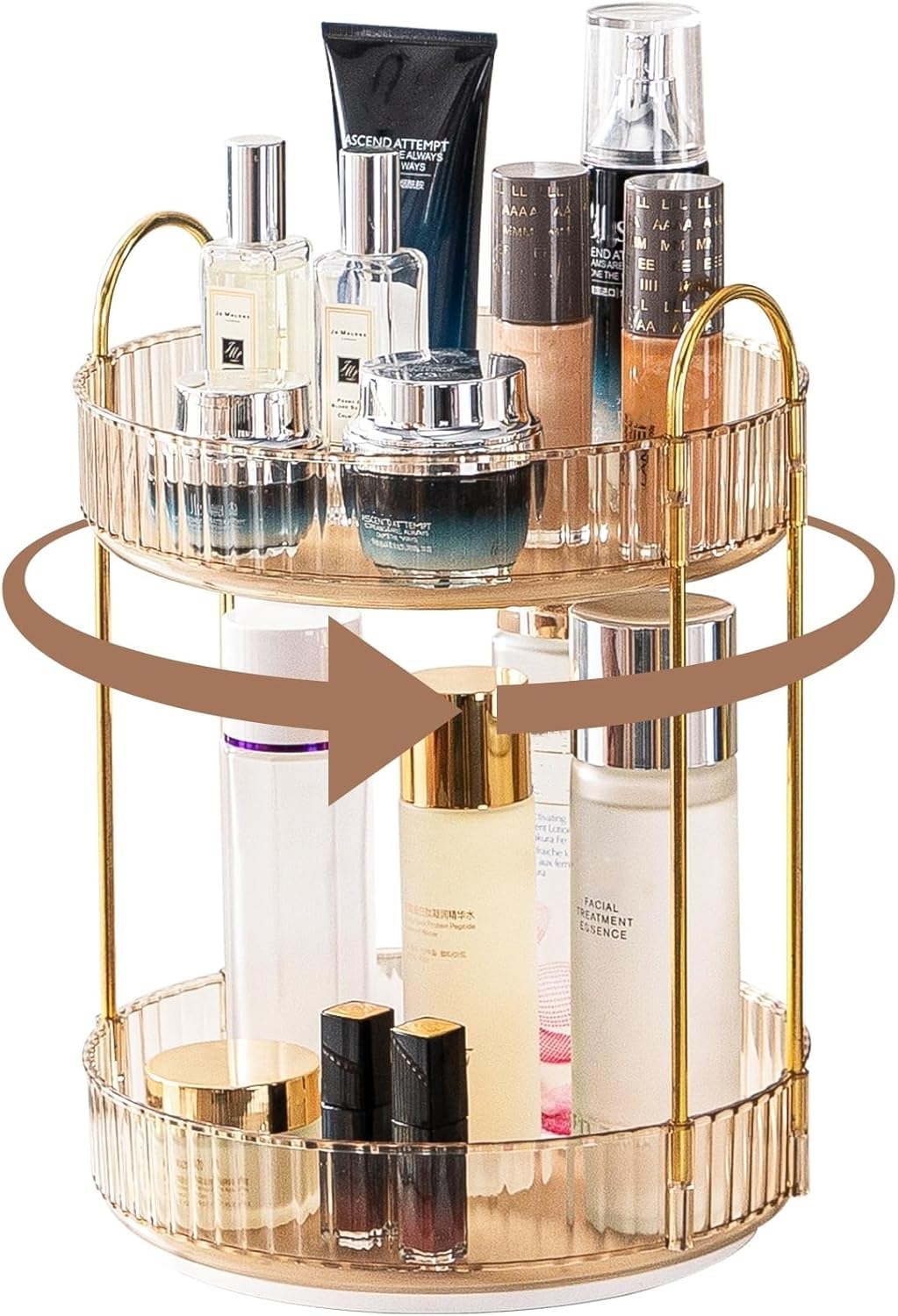 Organizzatore di Trucco Rotante a 360°, Organizzatore di Cosmetici ad Grande Capacità, Organizzatore di Profumi, Organizzatore Della Cura Della Pelle per Bagno (2 Strati, Ambra)
