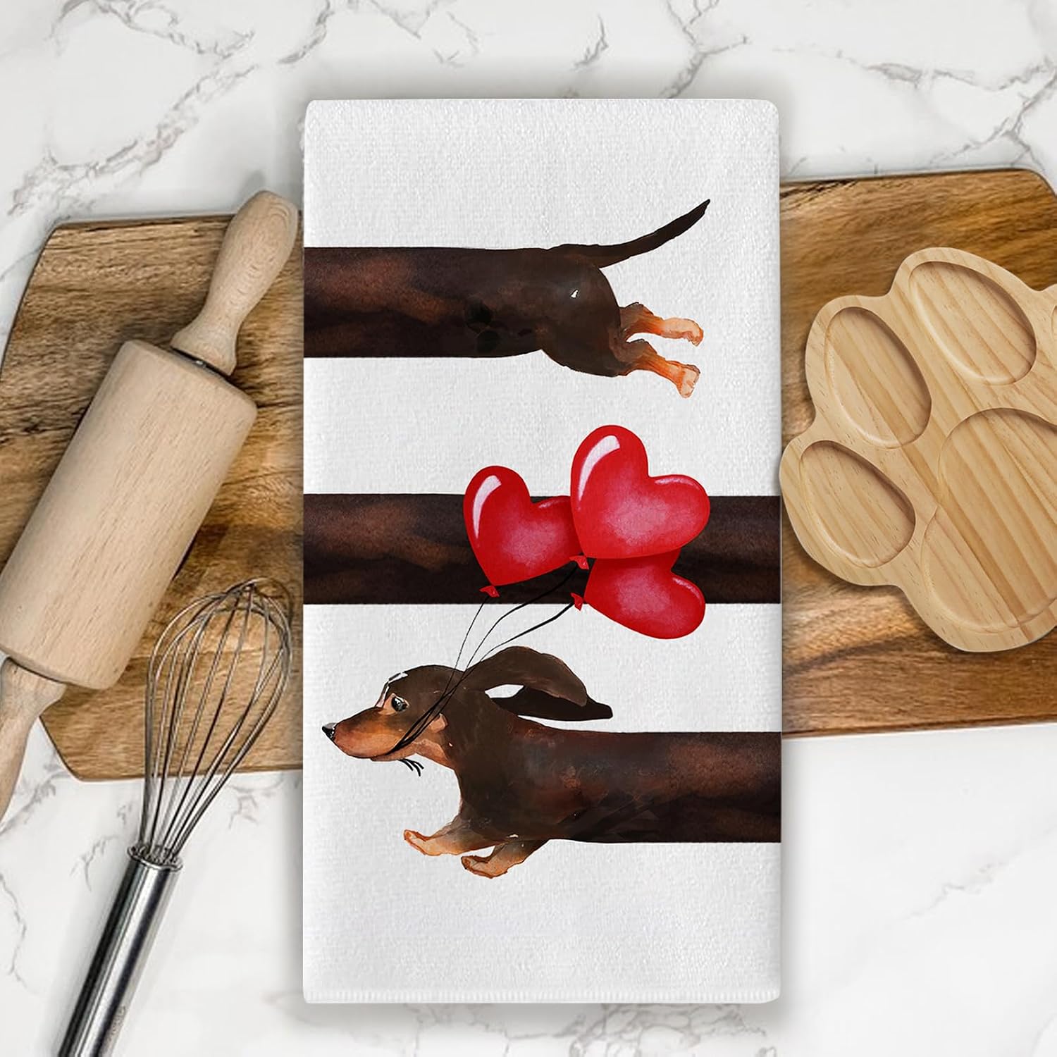 Dachshund Dog Kitchen Dish Towels Set of 2, Love Hearts Balloons Drying Hand Towel Baking Cooking Cloth, Home Decoration Pet Lover Gifts 18 x 26 Inches image 5