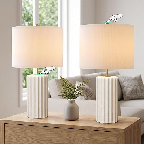 21" Modern Ceramic Table Lamp Set of 2 for Bedroom,
