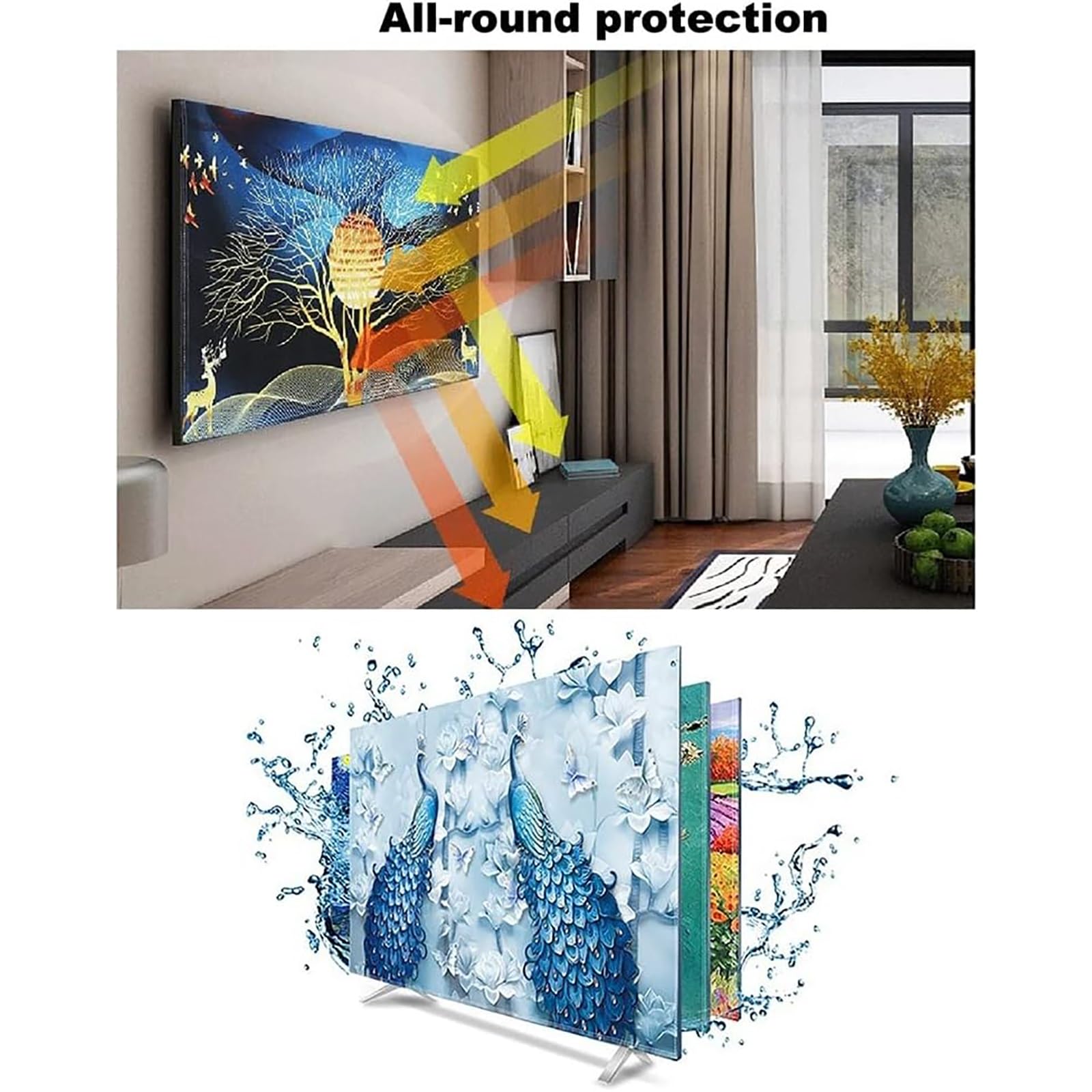 Ochrona przeciwsłoneczna Tv Screen Protector, Art Tv Screen Uniwersalne drukowanie Odporne na kurz Protect Tv Cover, do wnętrz Sypialnia Dekoracja salonu Telewizja Osłona przeciwpyłowa (Color : Natur