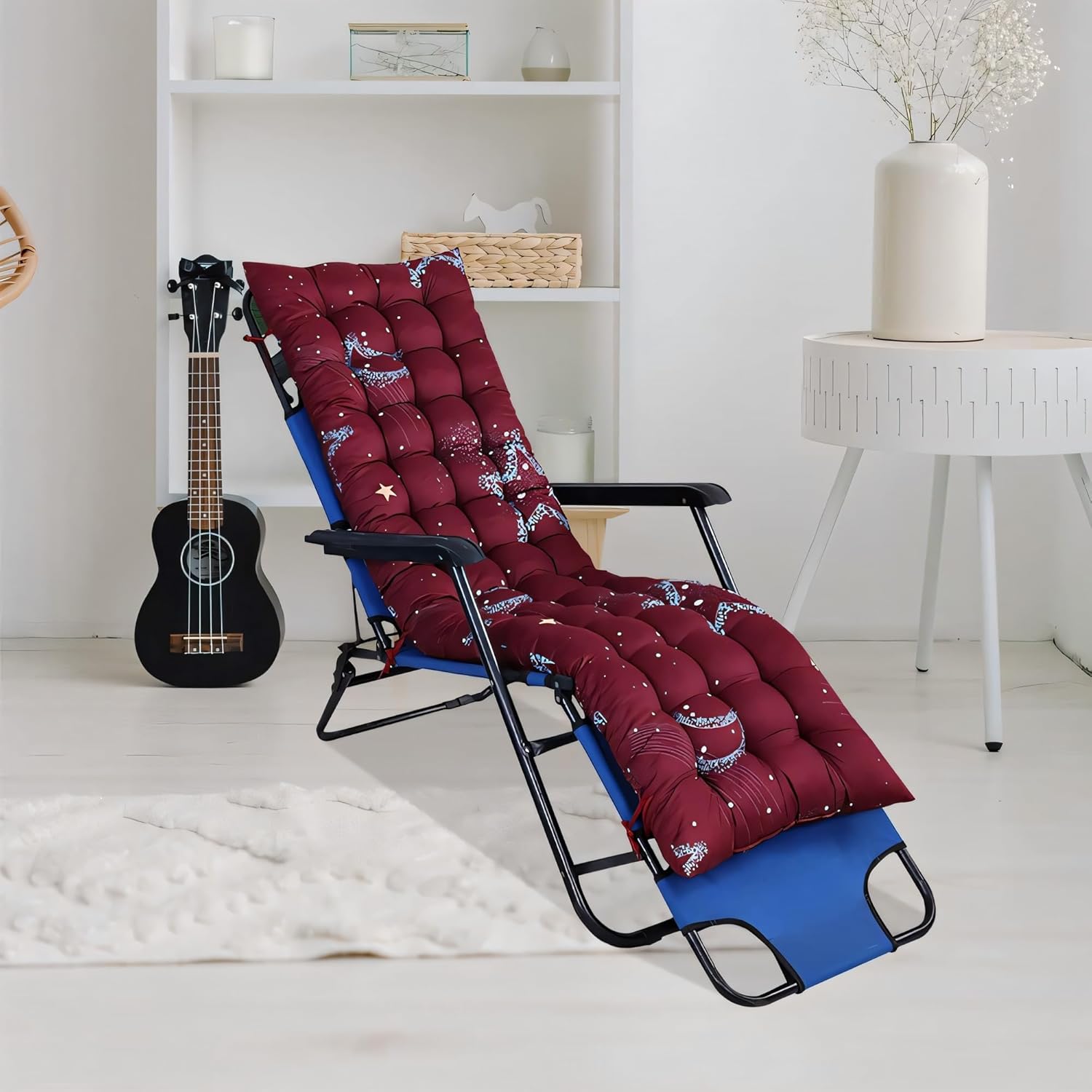 Chaise Lounge Chair Cushion for Patio Furniture,Indoor/Outdoor Patio Cushions Rocking Chair Sofa Cushion,Thick Comfortable Reclining Lounge Portable Chaise Cushion Pads 62.2 Inches(Checkered Blue)