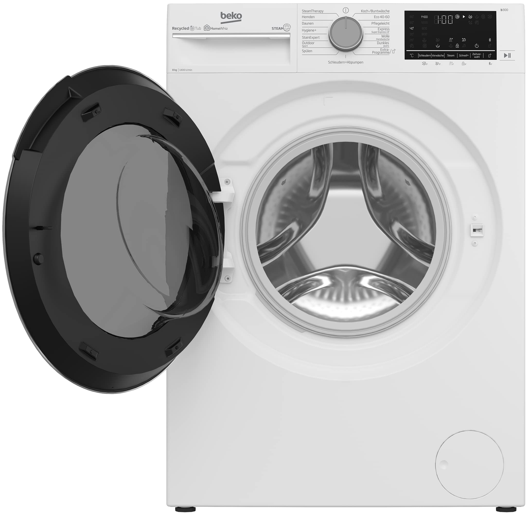 Beko B5WFU584135W Waschvollautomat, 8kg, Waschmaschine, Restzeitanzeige und Schleuderwahl, 1400 U/min, SteamCure Dampffunktion, allergikergeeignet, AquaWave Schontrommel, Bluetooth-Steuerung, Weiß