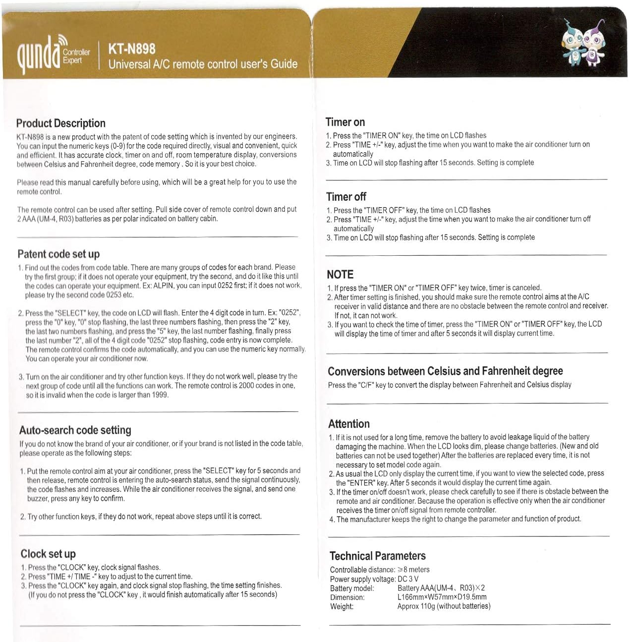 Universal Air Conditioner Remote Control KT-N898 Replaced for Haier LG Gree Daikin Midea Panasonic Samsung Toshiba Carrier Fujitsu Hitachi Mitsubishi Sanyo Hyundai Sharp and More Than 2000 Brands : Home & Kitchen