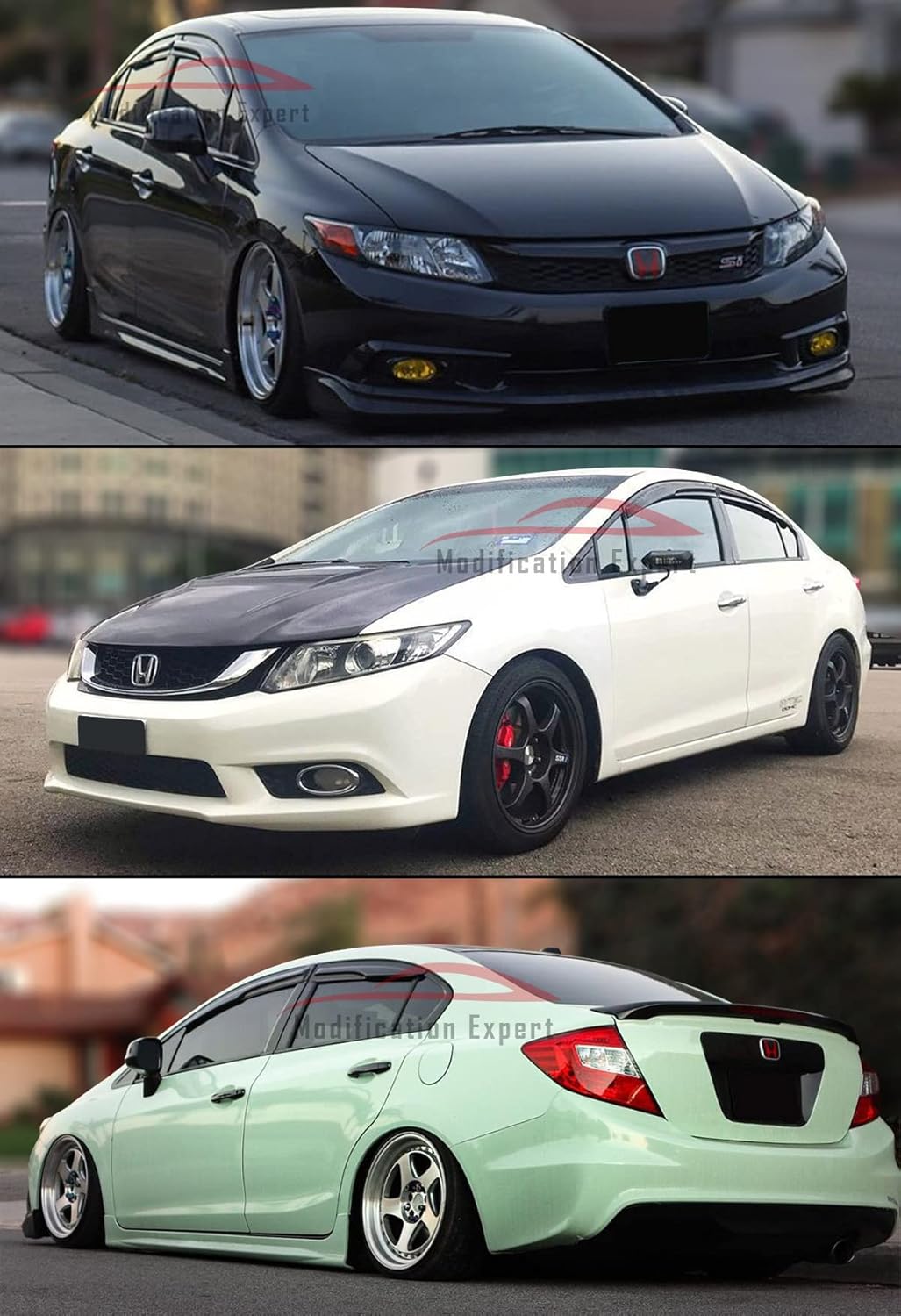 Fits for 2012-2015 Honda Civic Sedan 3D Wavy Mugen Style Window Visor Rain Guard Deflector
