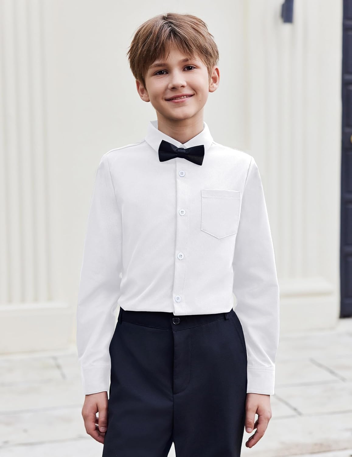 Arshiner Boys Long Sleeve Dress Shirt Button Down Shirt School Uniform Formal Shirt with Chest Pocket Size 5-12 Years - Image 6