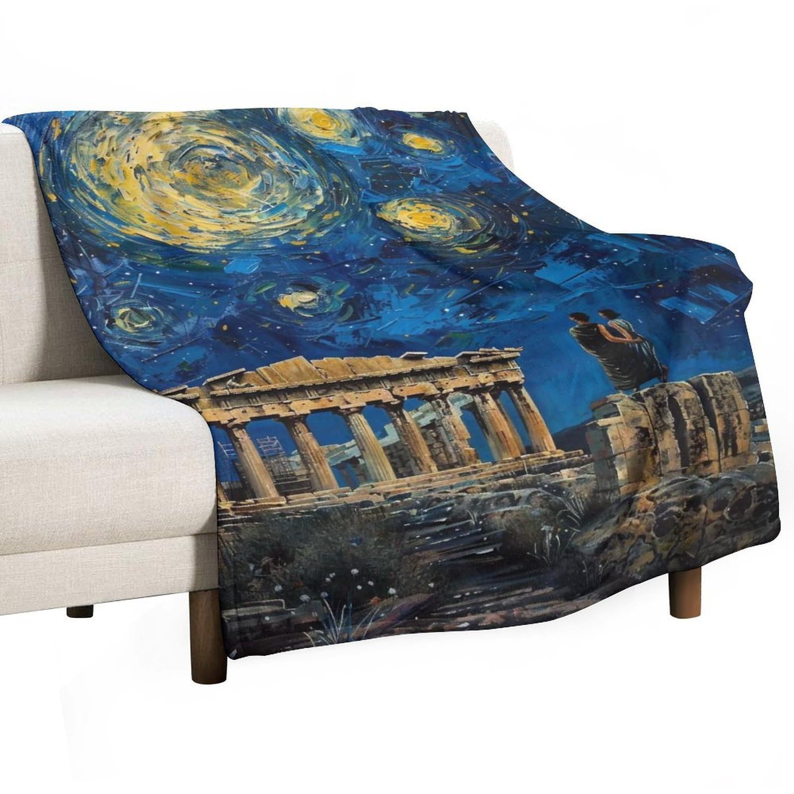 YHGSREUOH Starry Night in Athens 03 Flannel Blankets Fleece Soft Throw Lightweight Plush Gifts for Couch, Bed, Cozy Sofa Plush, Chair, Lovers 32x48inch(80x120cm)