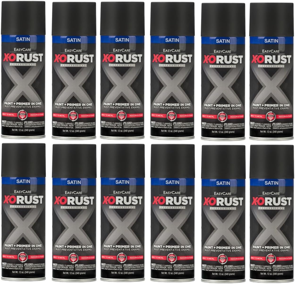 TRUE VALUE X-O Rust Anti-Rust Enamel Spray Paint & Primer, Satin Black, 12 oz. - Pack of (2)