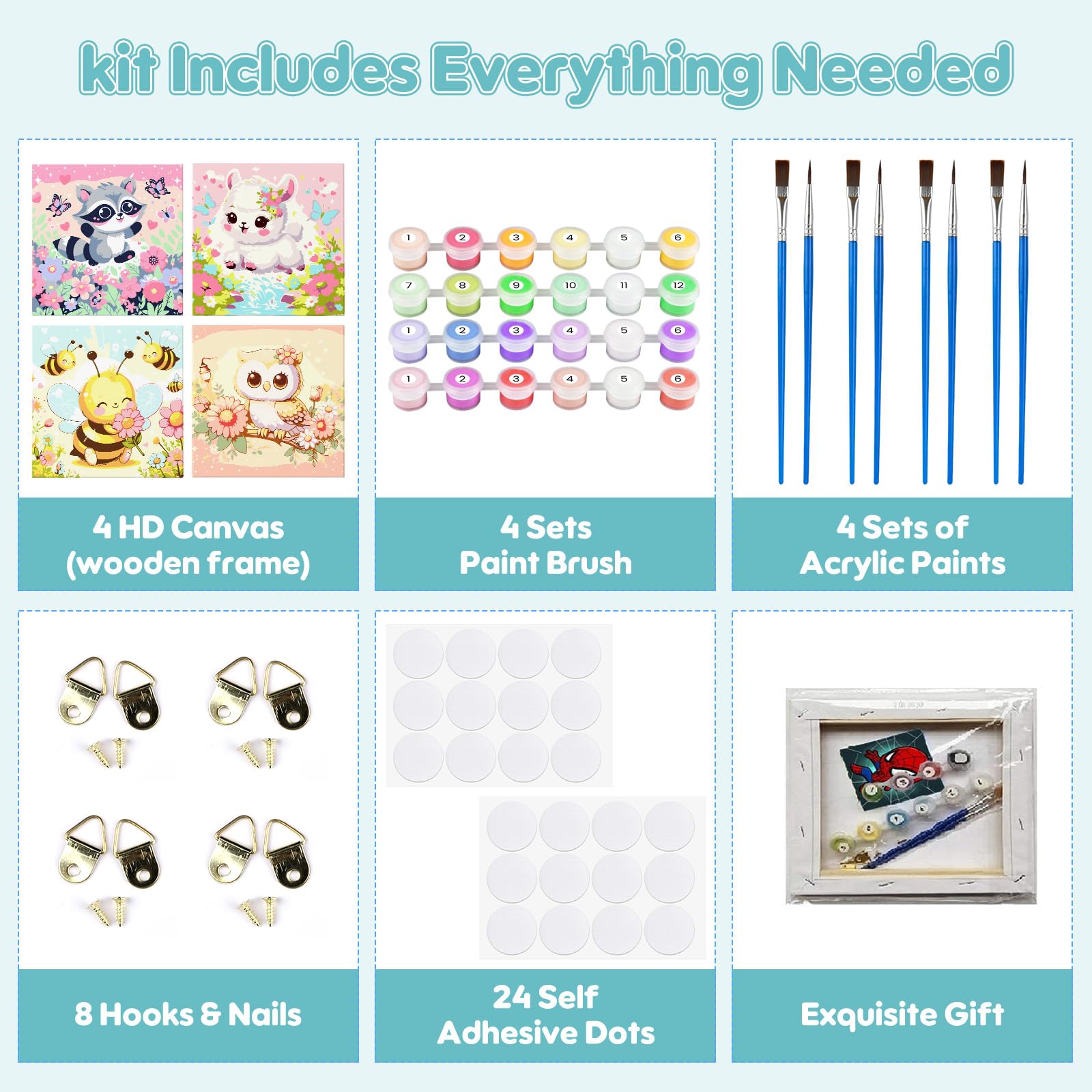 GHHKUD Kit pittura con i numeri per adulti principianti, confezione da 4 kit pittura su tela con numeri per bambini, paesaggio floreale pittura acrilica con cornice in legno, artigianato per la