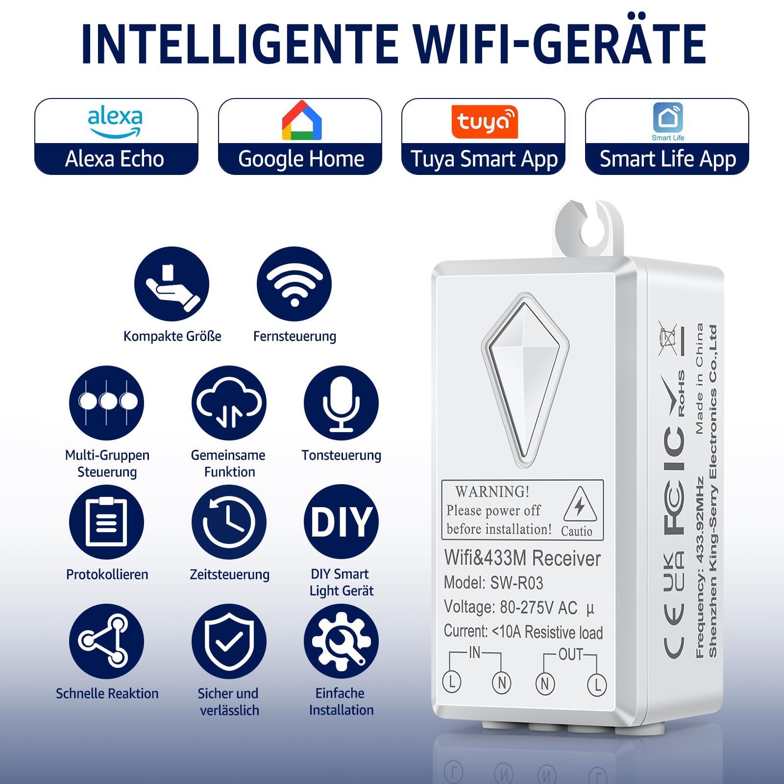 Smart Lichtschalter Modul, NineLeaf 2PK WiFi Mini Wireless Switch, Sprachsteuerung, App-Steuerung, Multi-Funktions Mini DIY WLAN Switch, Alexa Echo, Google Home, Smart Life, Tuya App Kompatibel