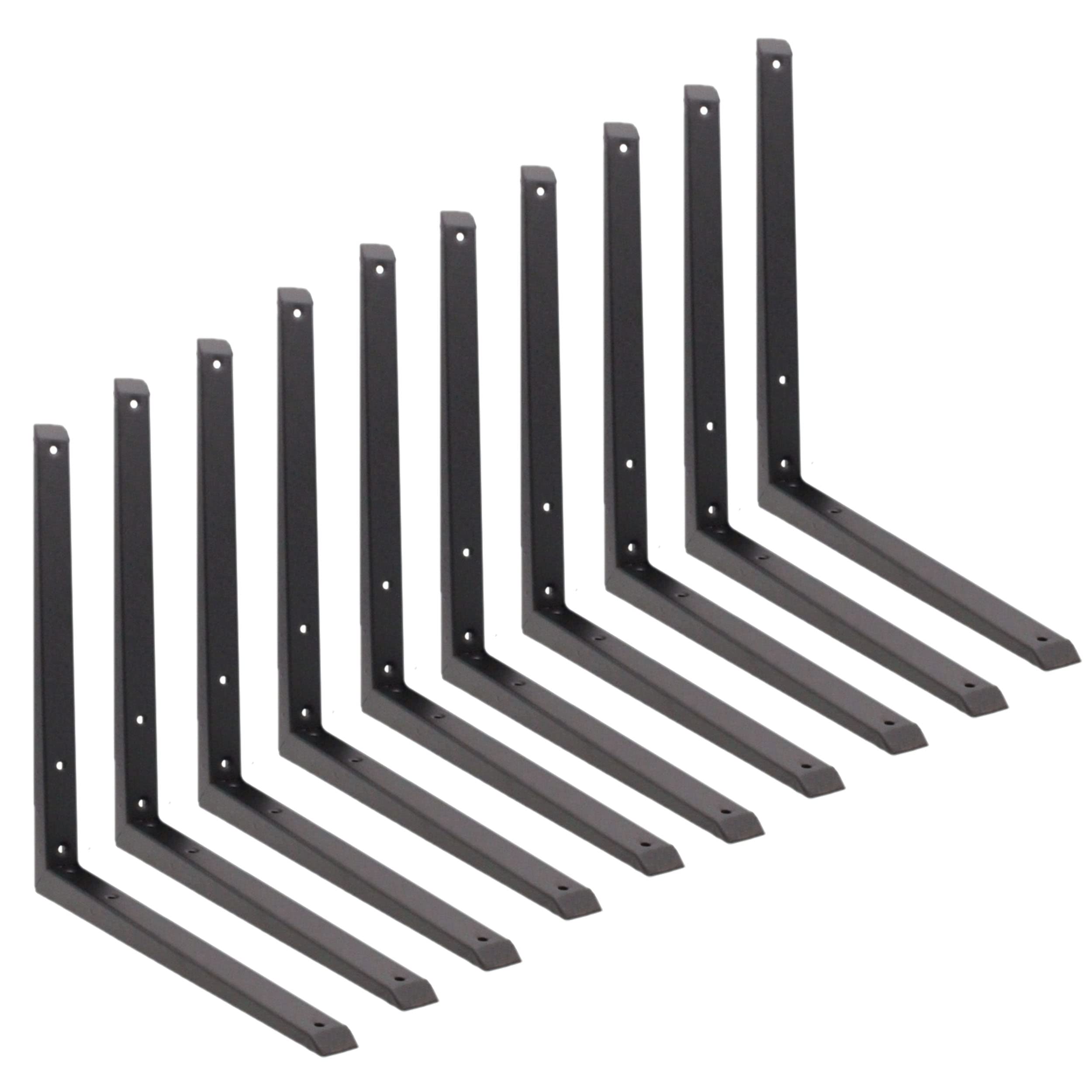 Strong Shelf Bracket Mitre Reinforced Pattern 350 x 350mm Black | Pack of 10 | EAI Brand