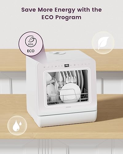 Miniatura 4 de HAVA Lavavajillas de encimera con suavizante de agua y eficiencia energética mejorada, lavavajillas portátil con 8 programas de lavado, bloqueo