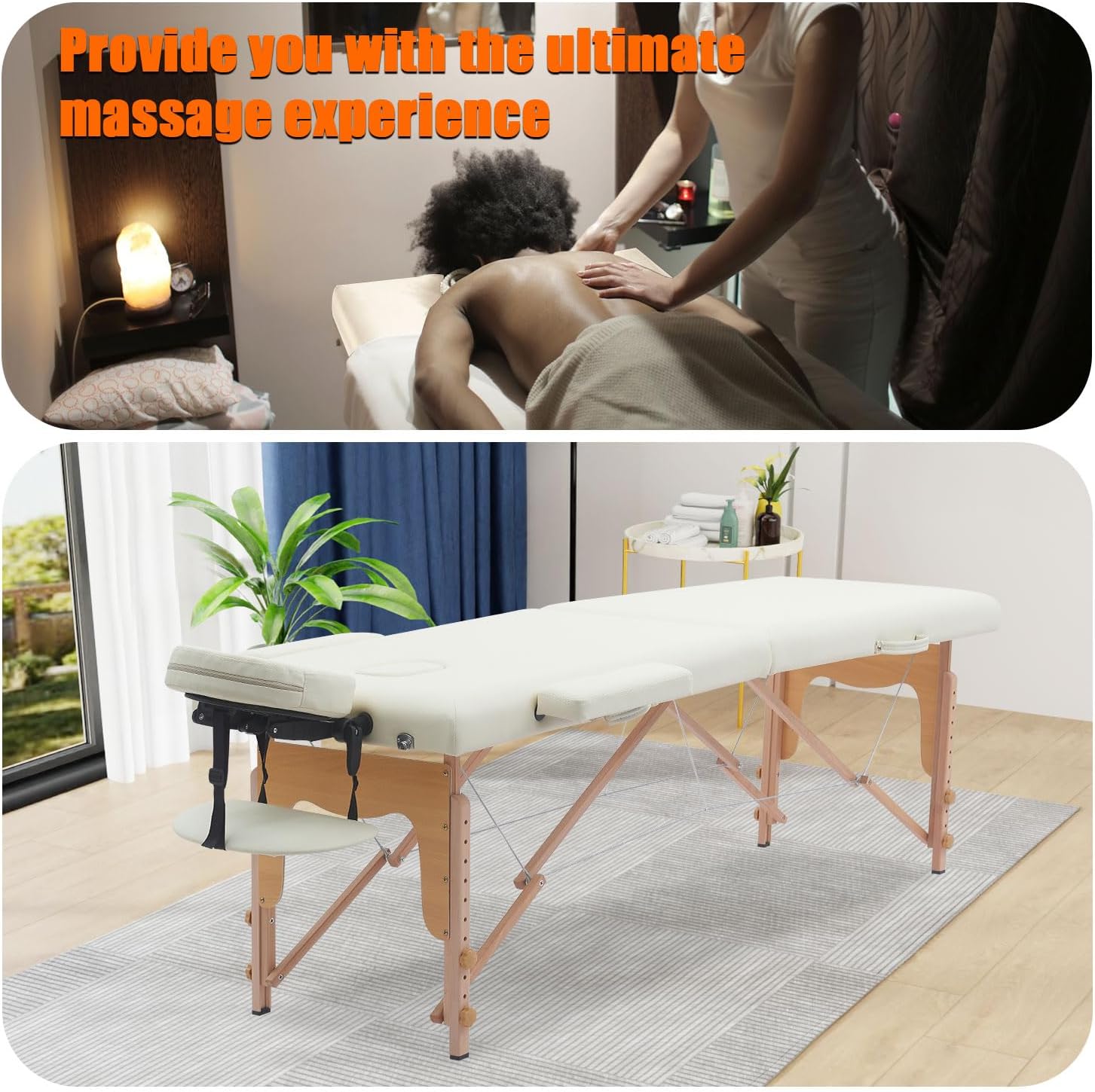 Massage Table Portable with Neck Stretcher, 84 inch Massage Bed Adjustable Lash Bed Tattoo Table for Eyelash Extensions Beauty (Table Only，Ivory)